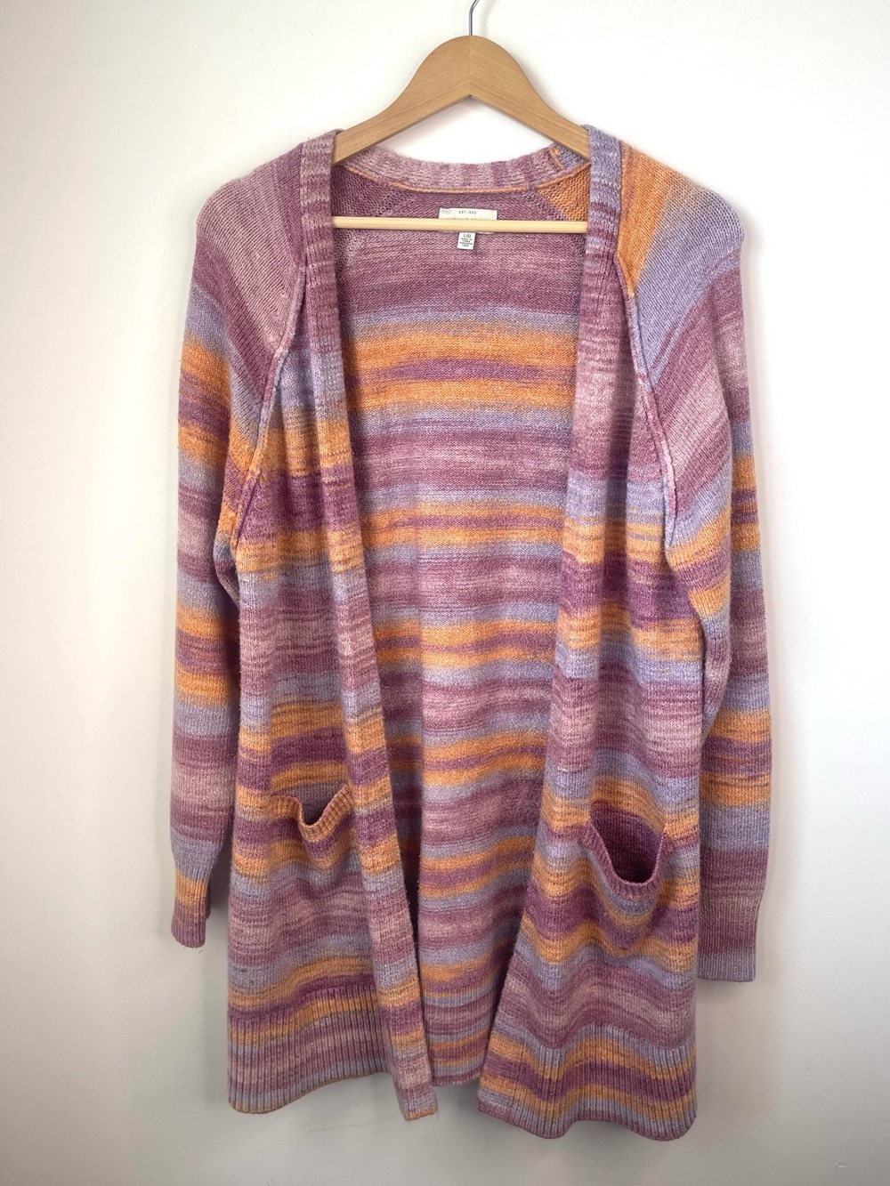 Lucky Brand Pink Multi Striped Open-Front Cardigan size large